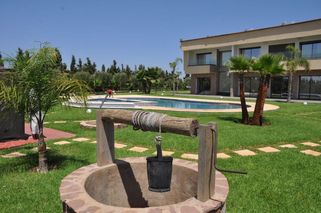 Lush garden with wishing well